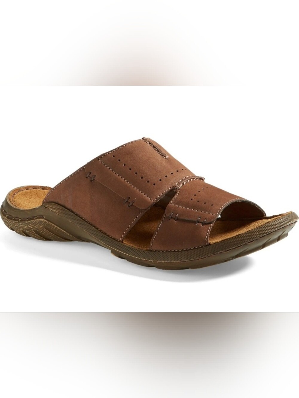 Size 41 Josef Selbel Logan 21 Men's Brown Leather Slide Sandals Retail 123$